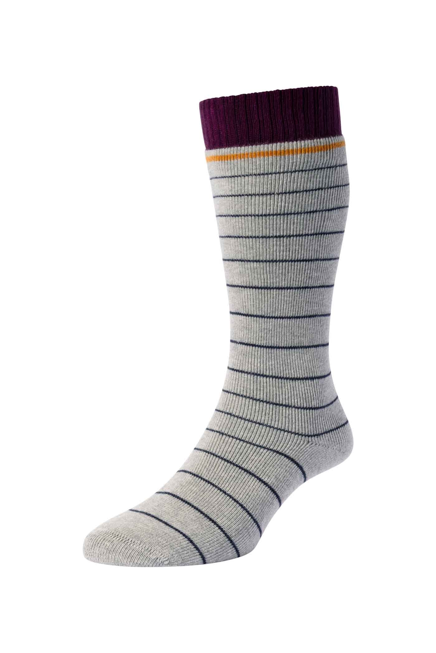 HJ Hall Women's Stripe Terrycloth Cotton Welly Socks in Light Grey