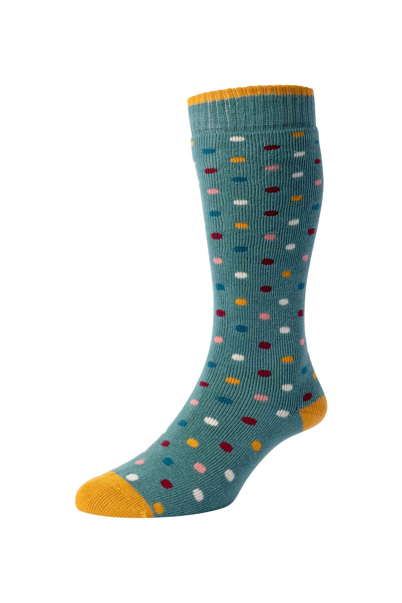HJ Hall Women's Spotty Terrycloth Cotton Welly Socks in Light Teal