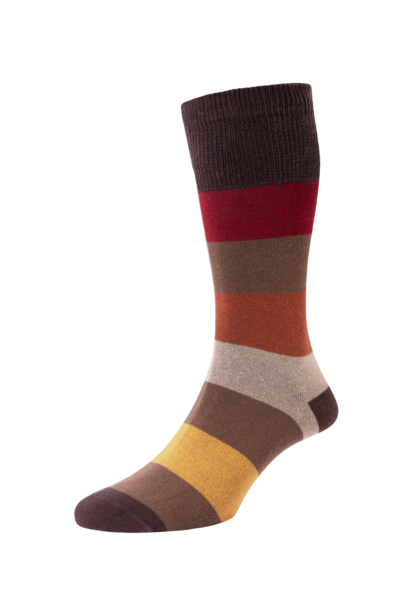 HJ Hall Men's Block Stripe Organic Cotton Comfort Top Socks in Brown