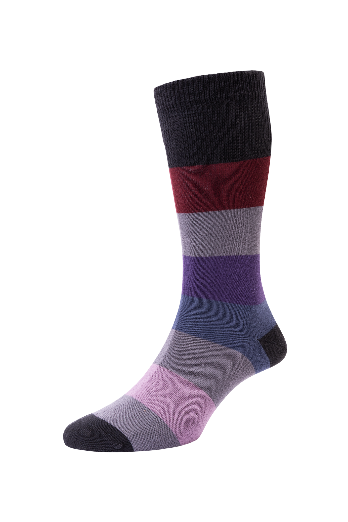 HJ Hall Men's Block Stripe Organic Cotton Comfort Top Socks in Charcoal