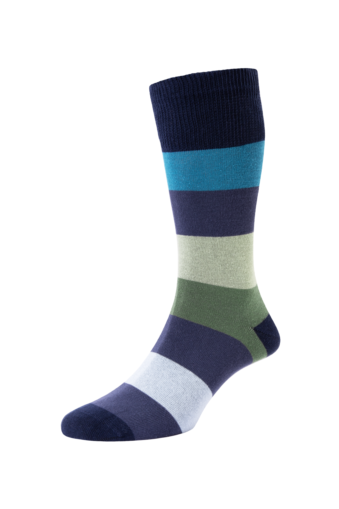 HJ Hall Men's Block Stripe Organic Cotton Comfort Top Socks in Navy