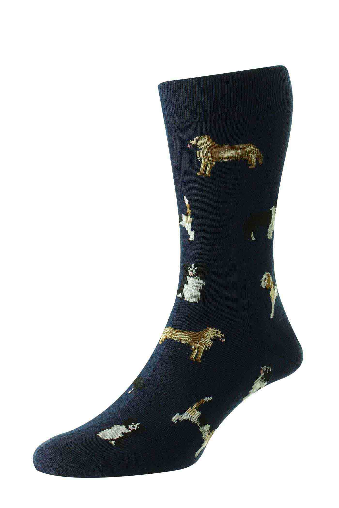 HJ Hall Men's Country Dogs Motif Cotton Socks in Navy