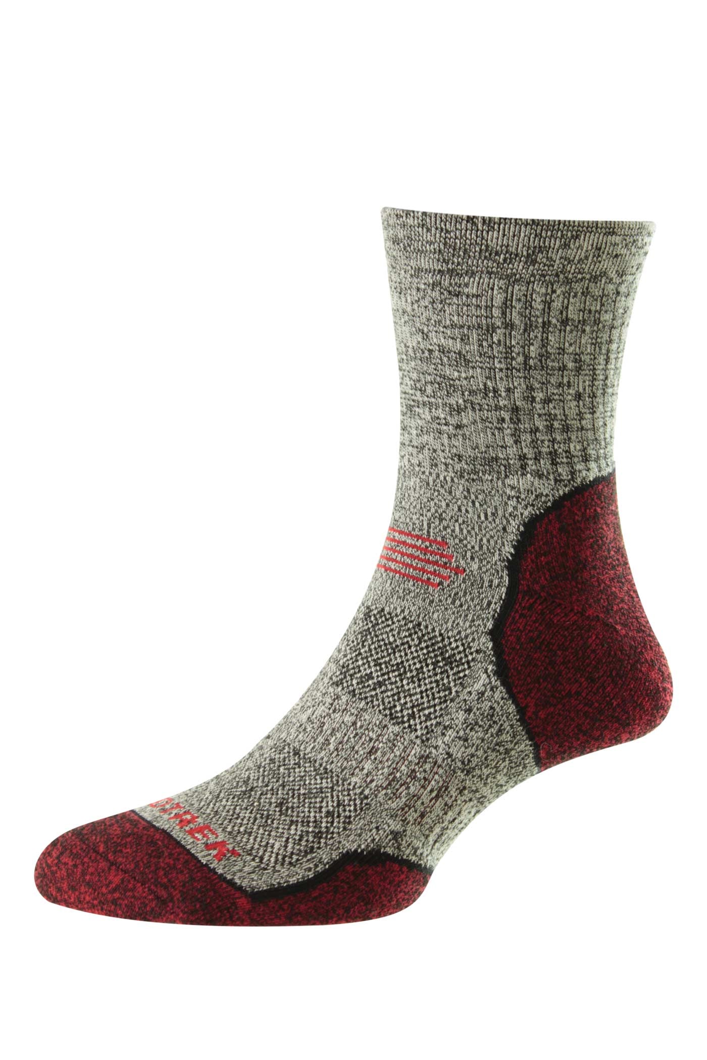 HJ Hall ProTrek Light Hike Cotton Socks in Black Marl/Red