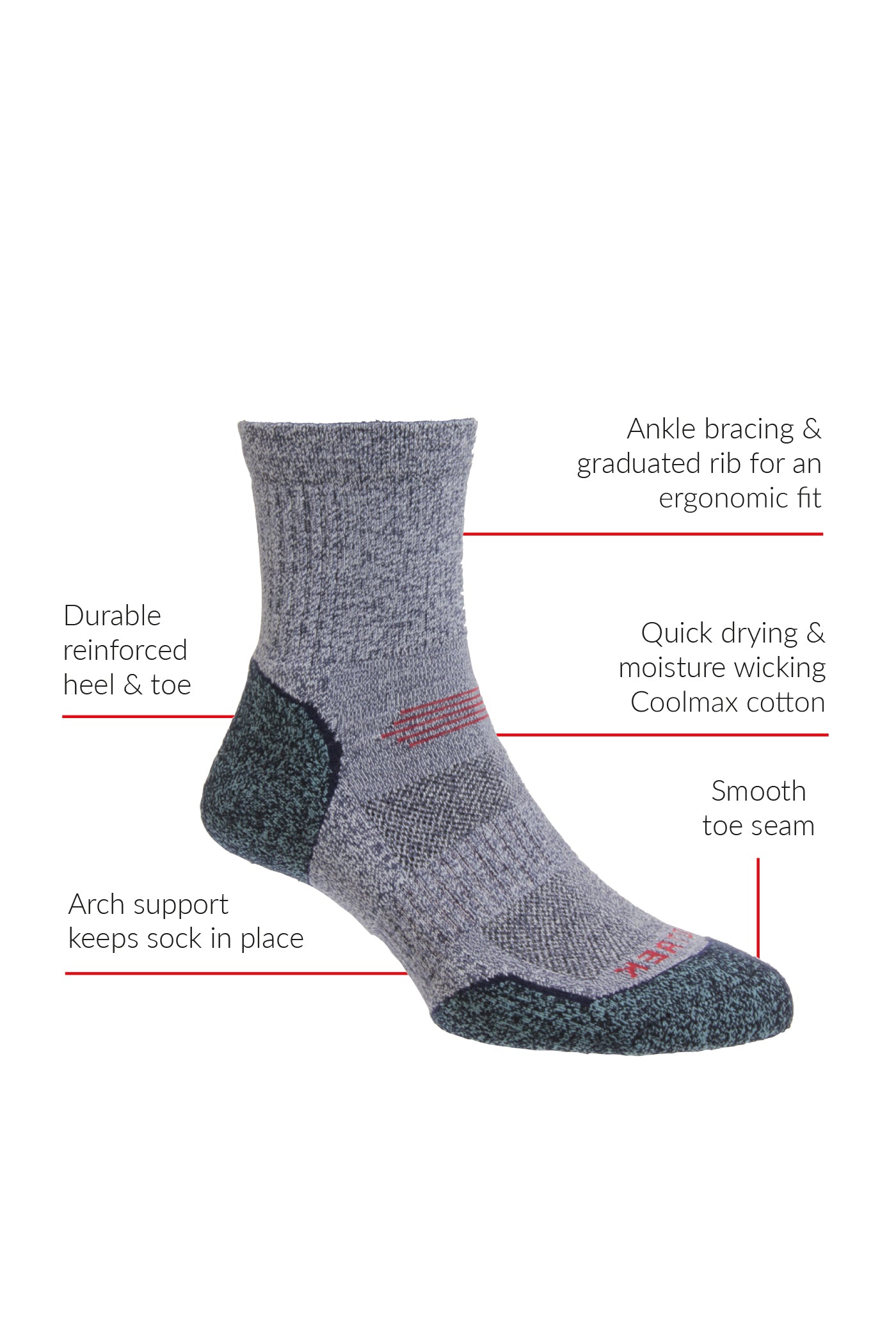 HJ Hall ProTrek Light Hike Cotton Socks – product information graphic