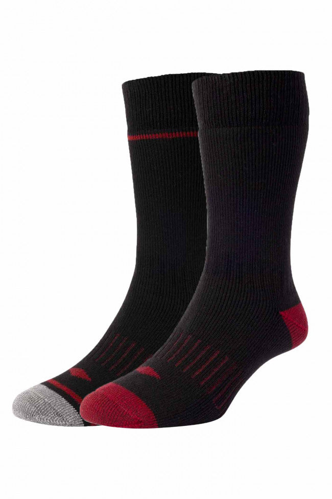 HJ Hall Brushed Thermal Work Socks - 2-Pair Pack in Black