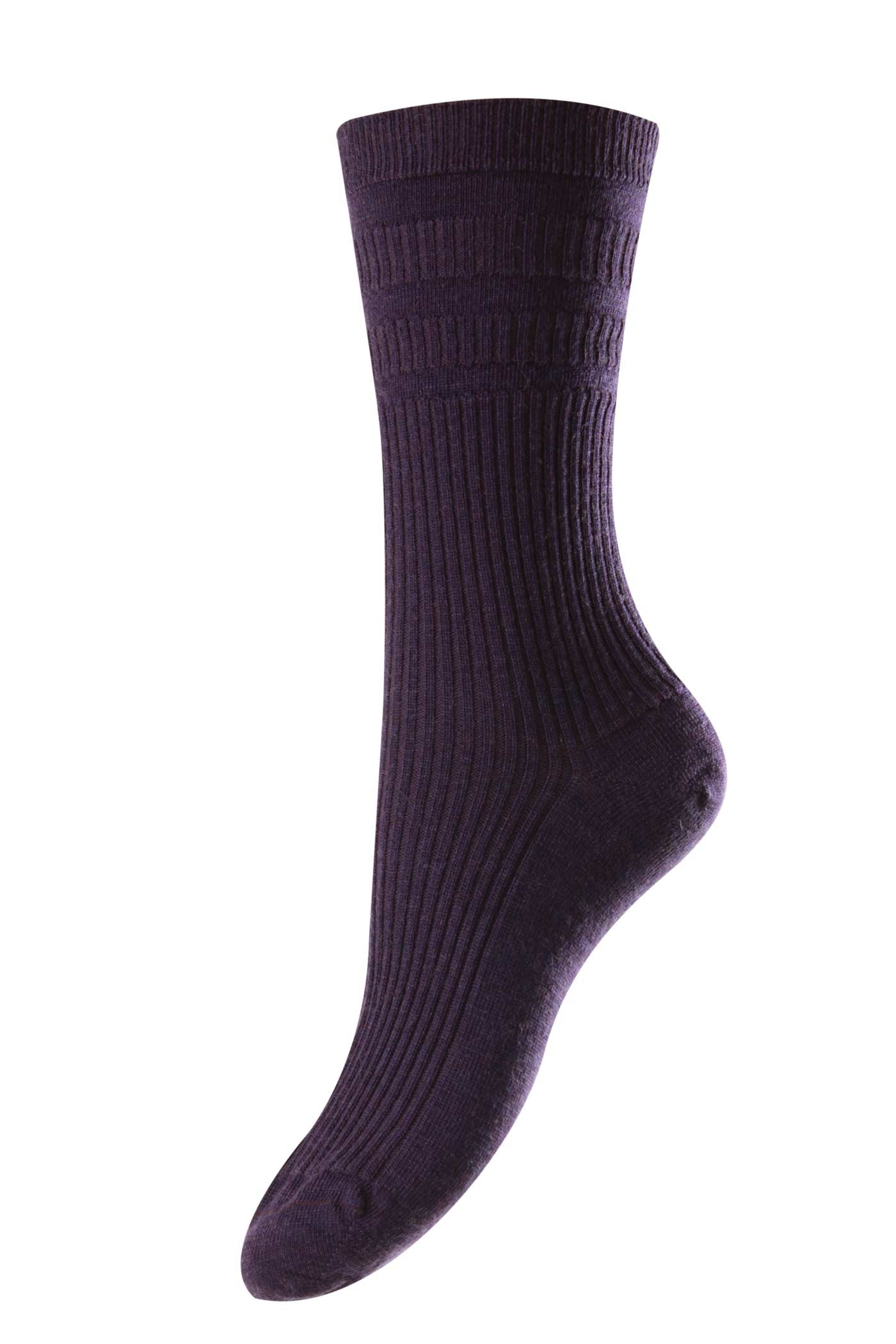 HJ Hall Women's Ribbed Wool Softop Socks in Blackberry