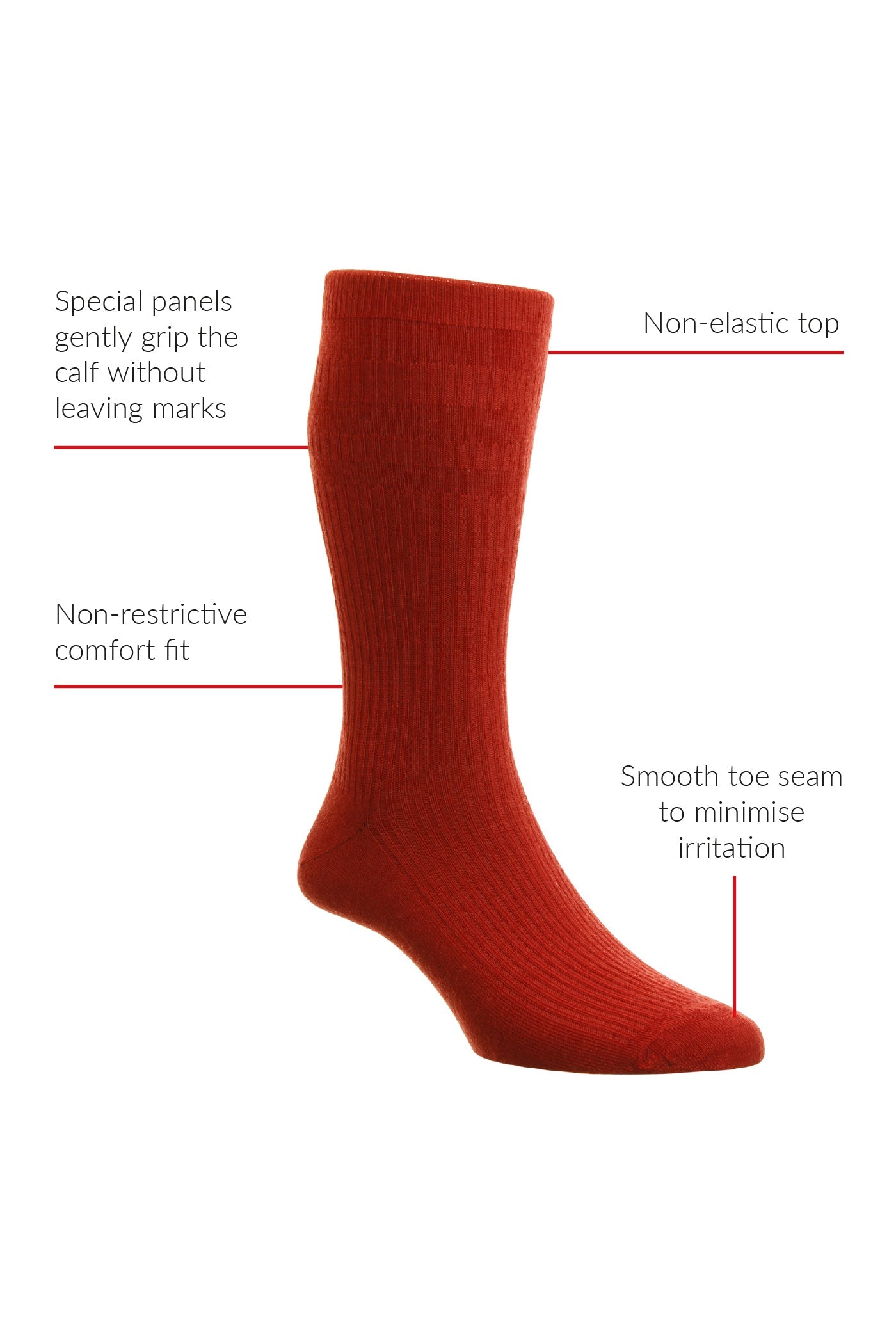 HJ Hall Men's Ribbed Cotton Softop Socks – product information graphic