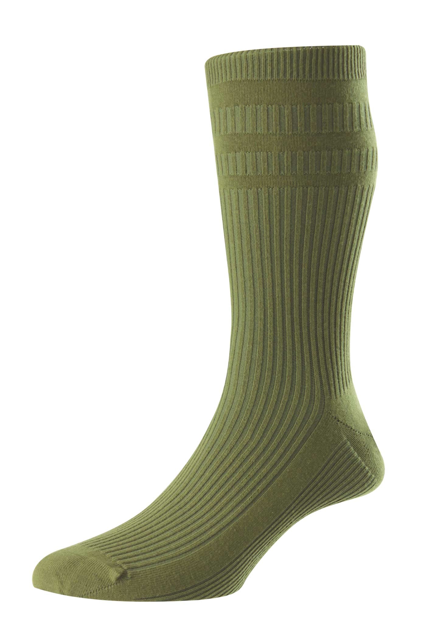 HJ Hall Men's Ribbed Cotton Softop Socks in Olive