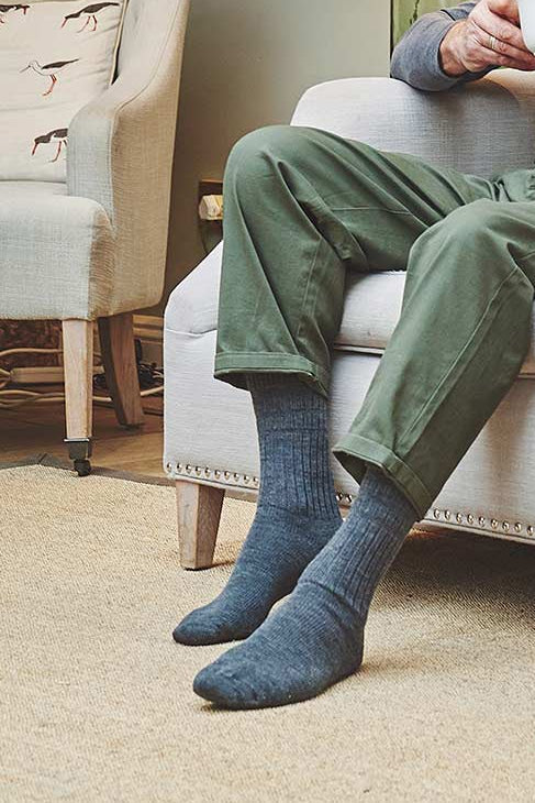 HJ Hall Men's Thermal Wool Softop Socks in Mid Grey – lifestyle shot