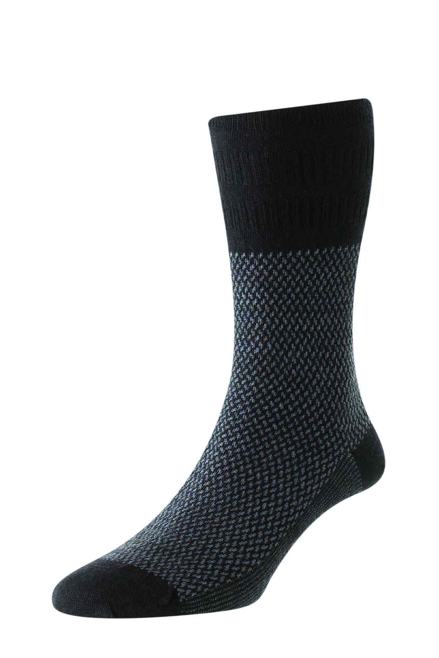 HJ Hall Men's Jacquard Wool Softop Socks in Navy