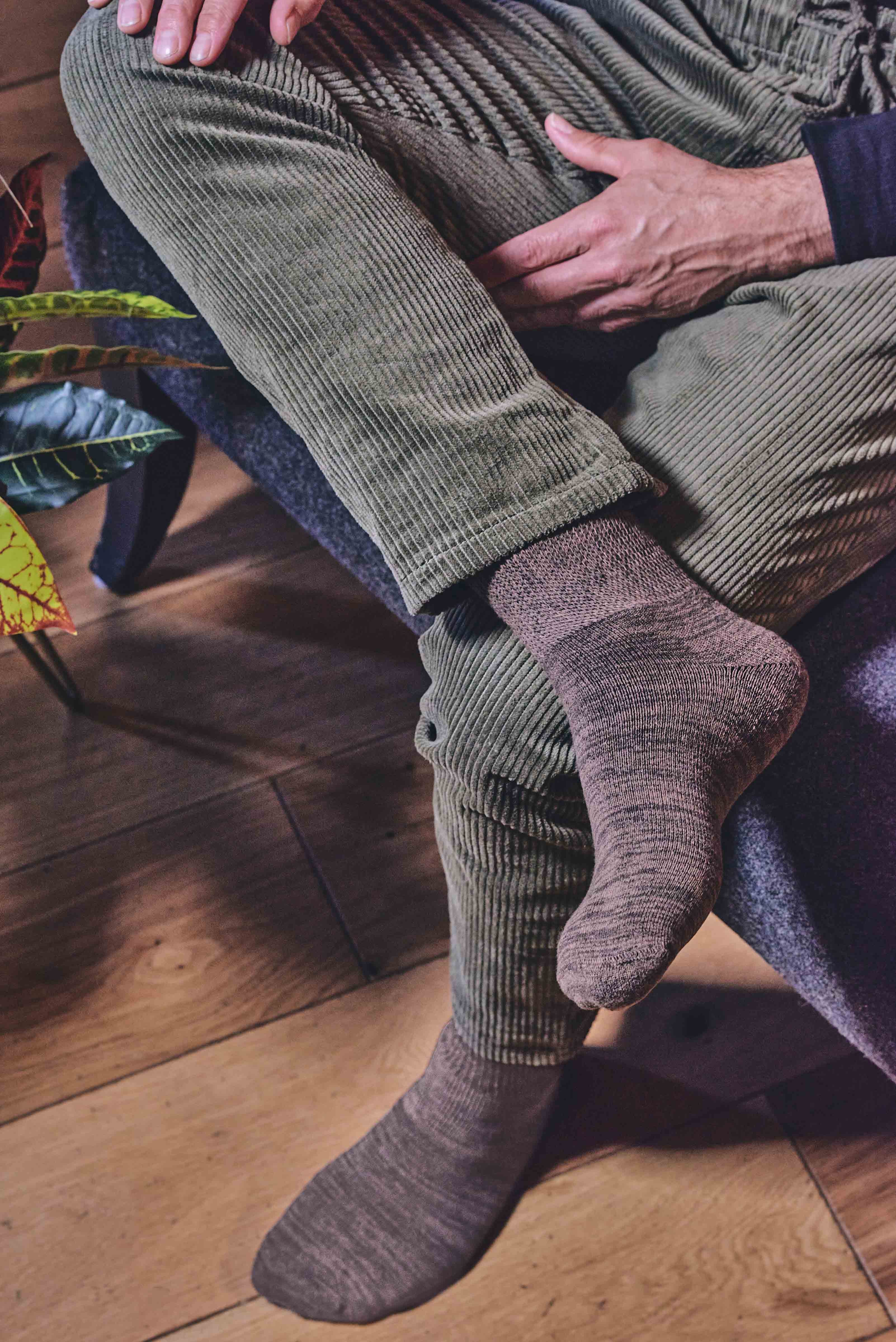 HJ Hall Lightweight Diabetic Cotton Socks in Coffee – editorial shot