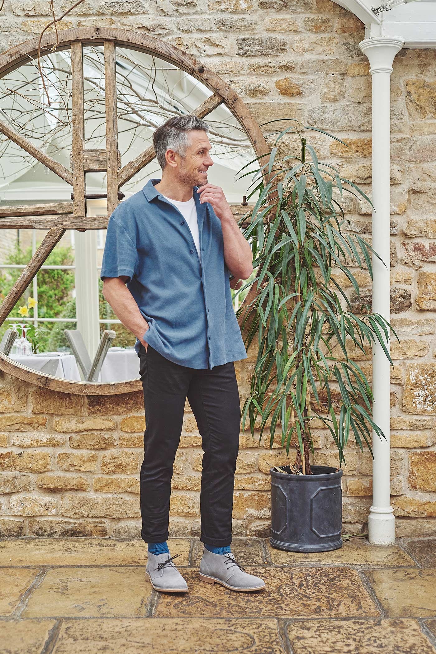 HJ Hall Diabetic Merino Wool Socks in Airforce – editorial shot