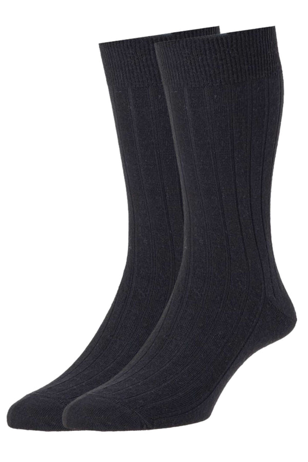 Broad Rib Wool Rich Socks - 2 Pair Pack Black 11-13