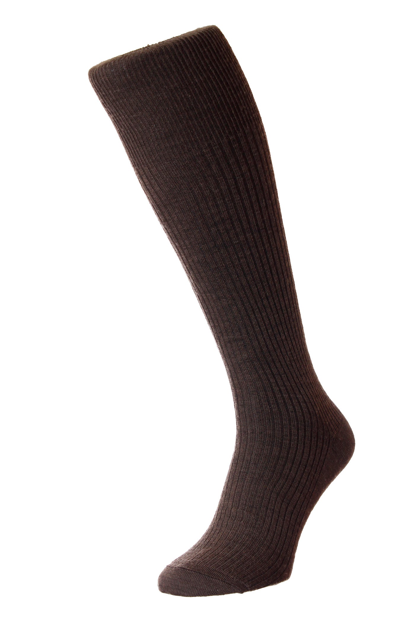 HJ Hall Men's Long Ribbed Wool Socks - Immaculate in Dk Brown