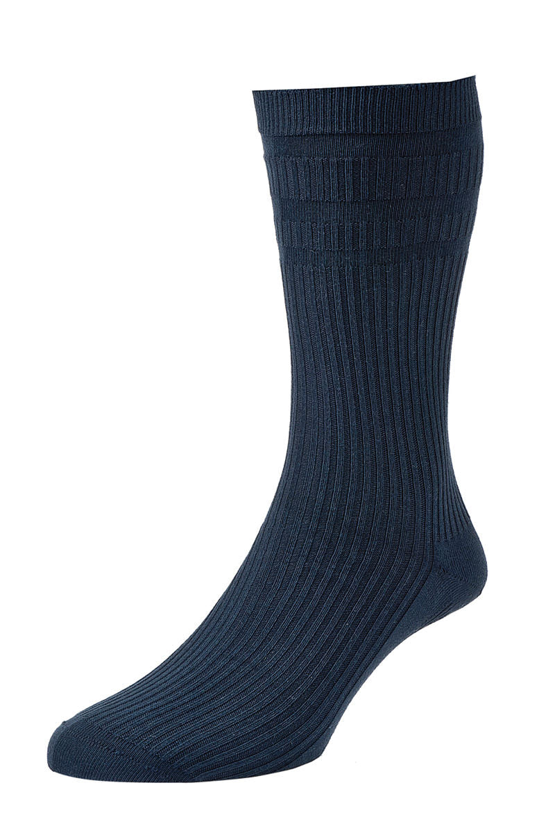 HJ Hall Women's Ribbed Cotton Softop Socks in Dark Navy