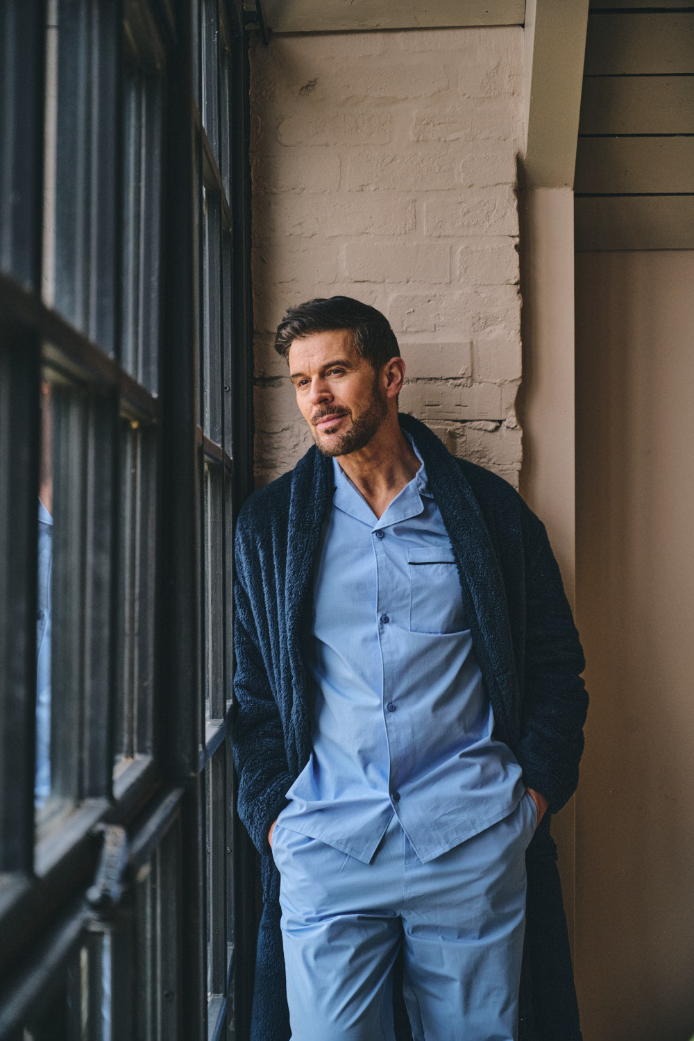 Men's 100% Cotton Poplin Light Blue Pyjama Set