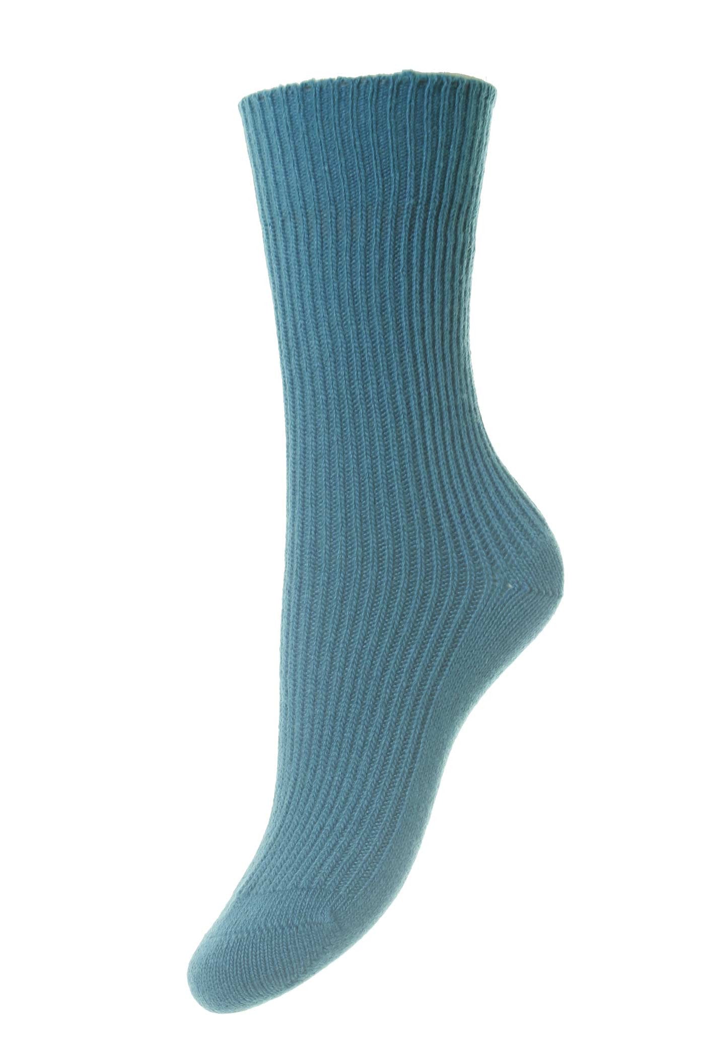 HJ Hall Women's Cashmere Blend Lounge Socks in Petrol