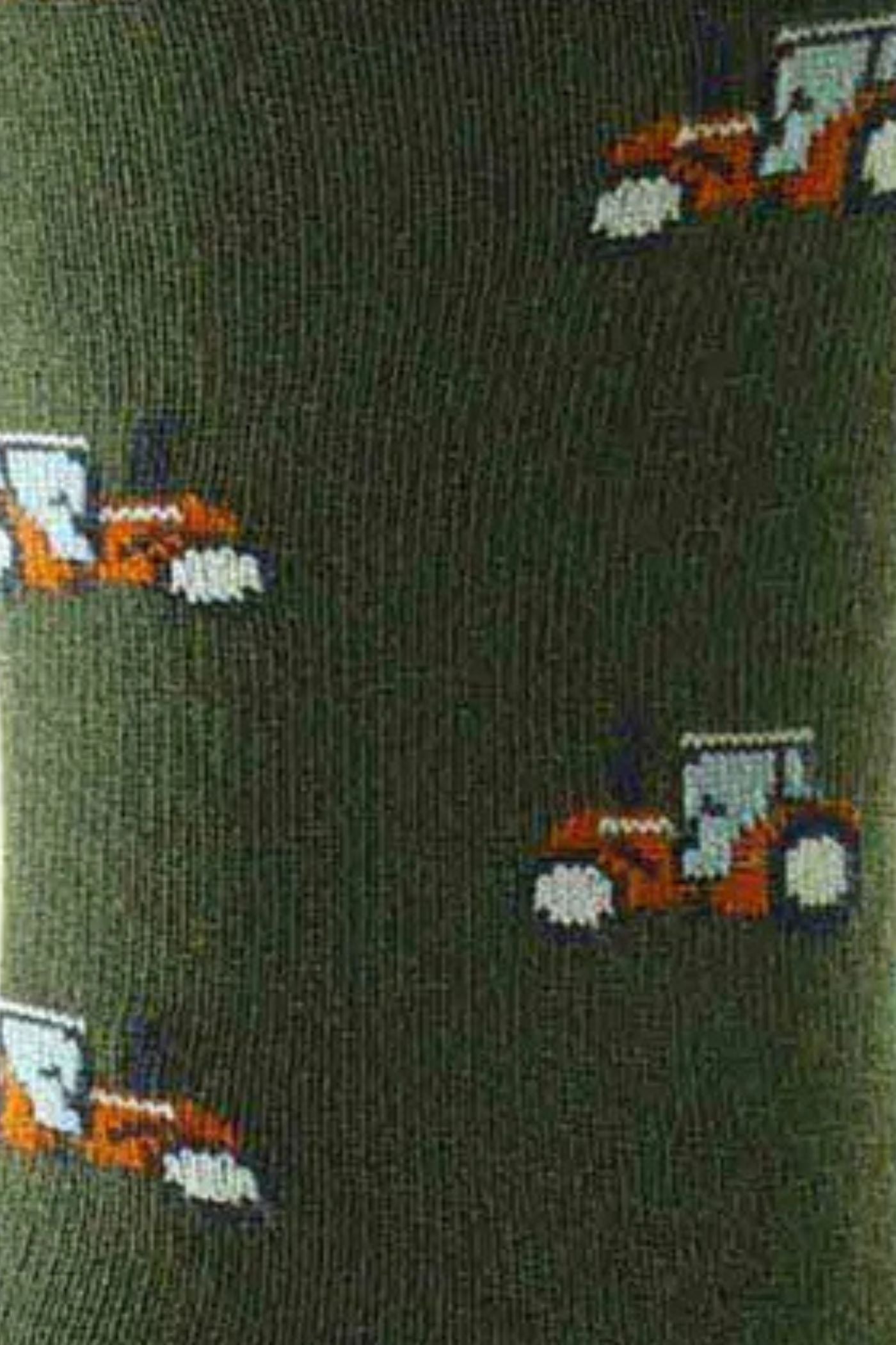 HJ Hall Men's Tractor Motif Cotton Socks in Olive – close-up detail