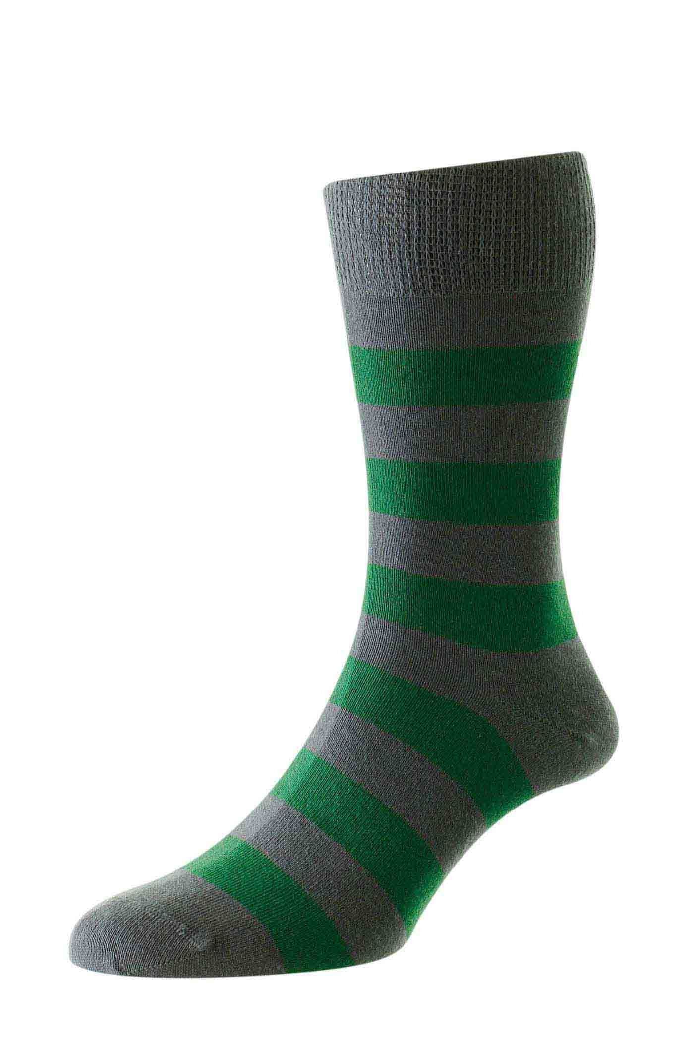 HJ Hall Men's Rugby Stripe Organic Cotton Comfort Top Socks in Grey