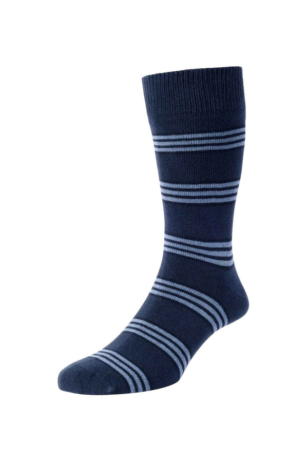 Men's Mid-Weight Stripe Organic Cotton Socks Navy 6-11