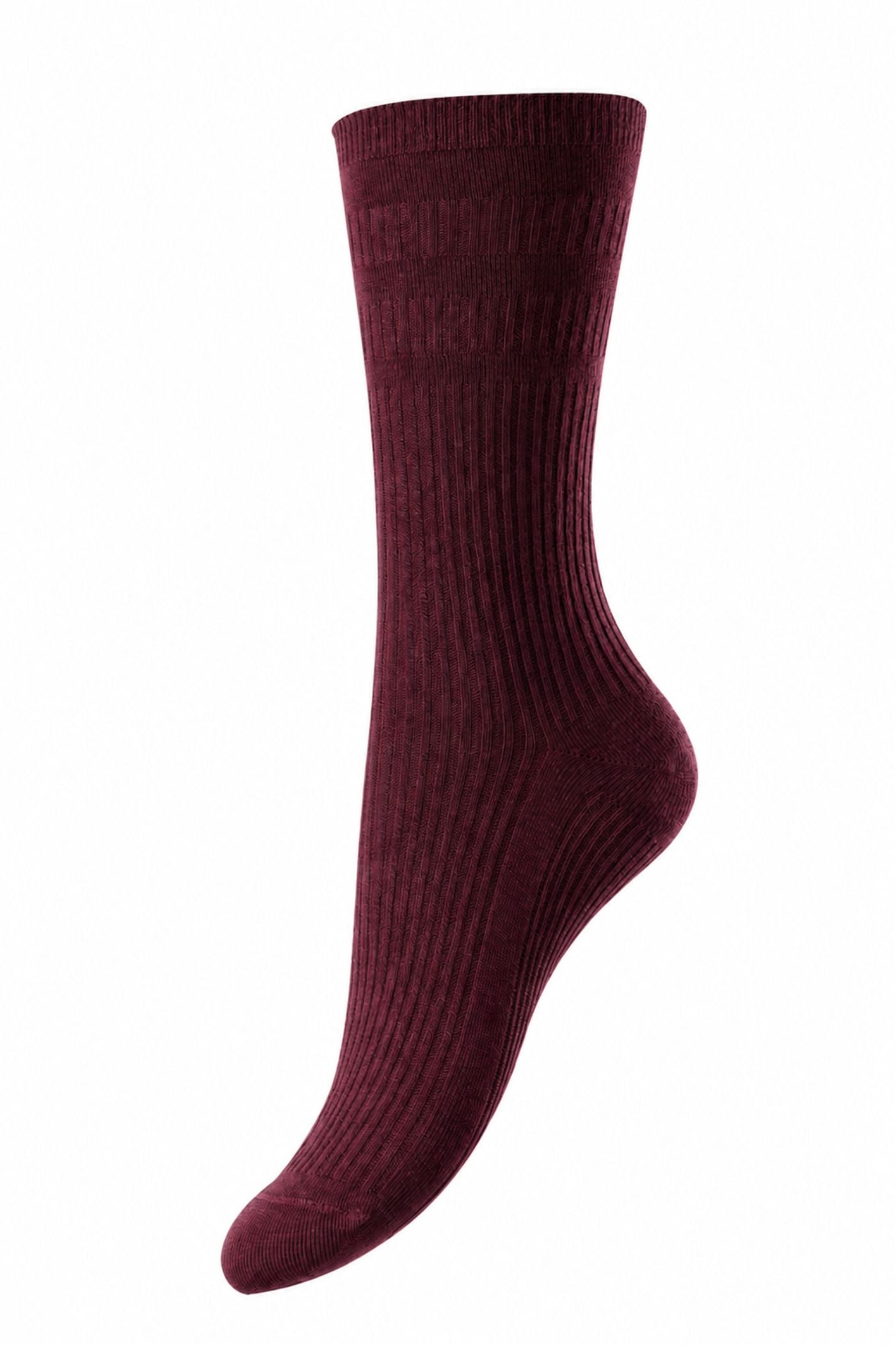 HJ Hall Women's Ribbed Bamboo Softop Socks in Wine