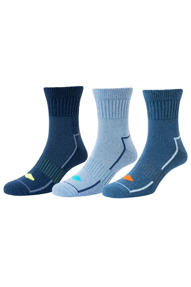 HJ Hall Denim Cotton Comfort Top Crew Work Socks - 3 Pair Pack in Denim Mix