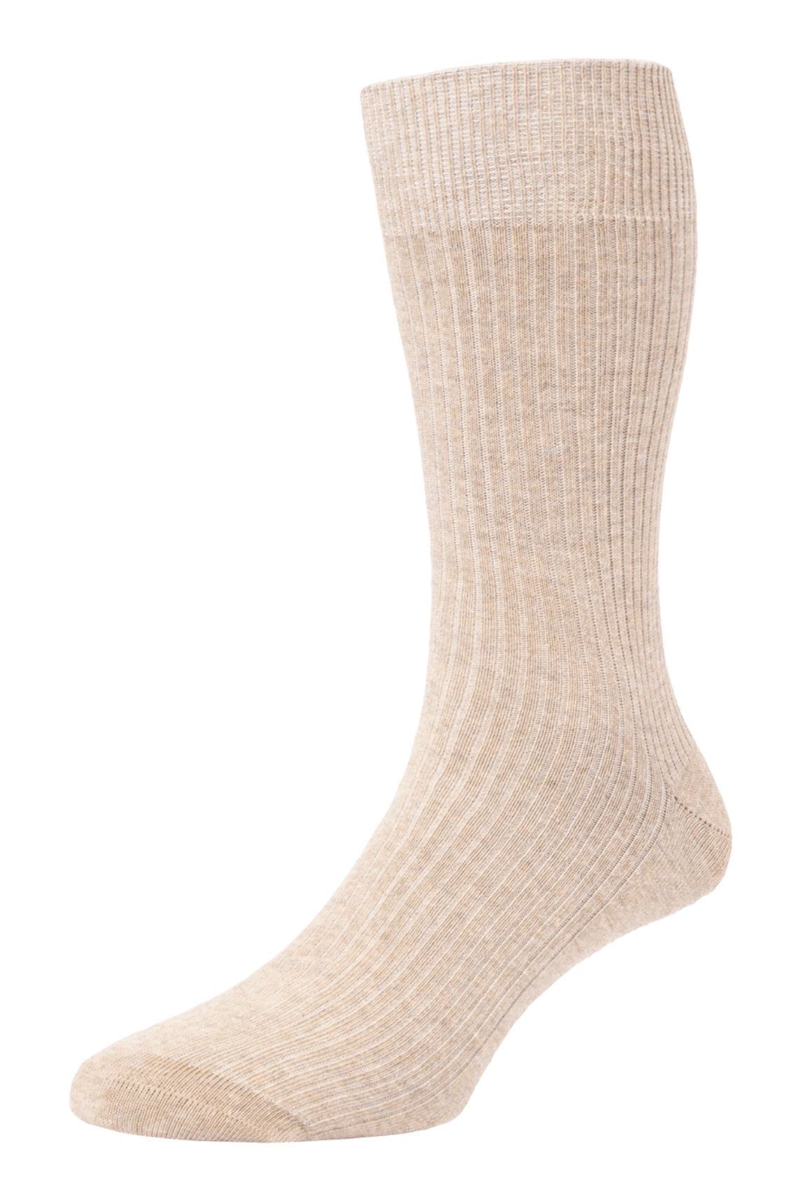 HJ Hall Men's Pure-Cotton Ribbed Socks in Oatmeal Melange