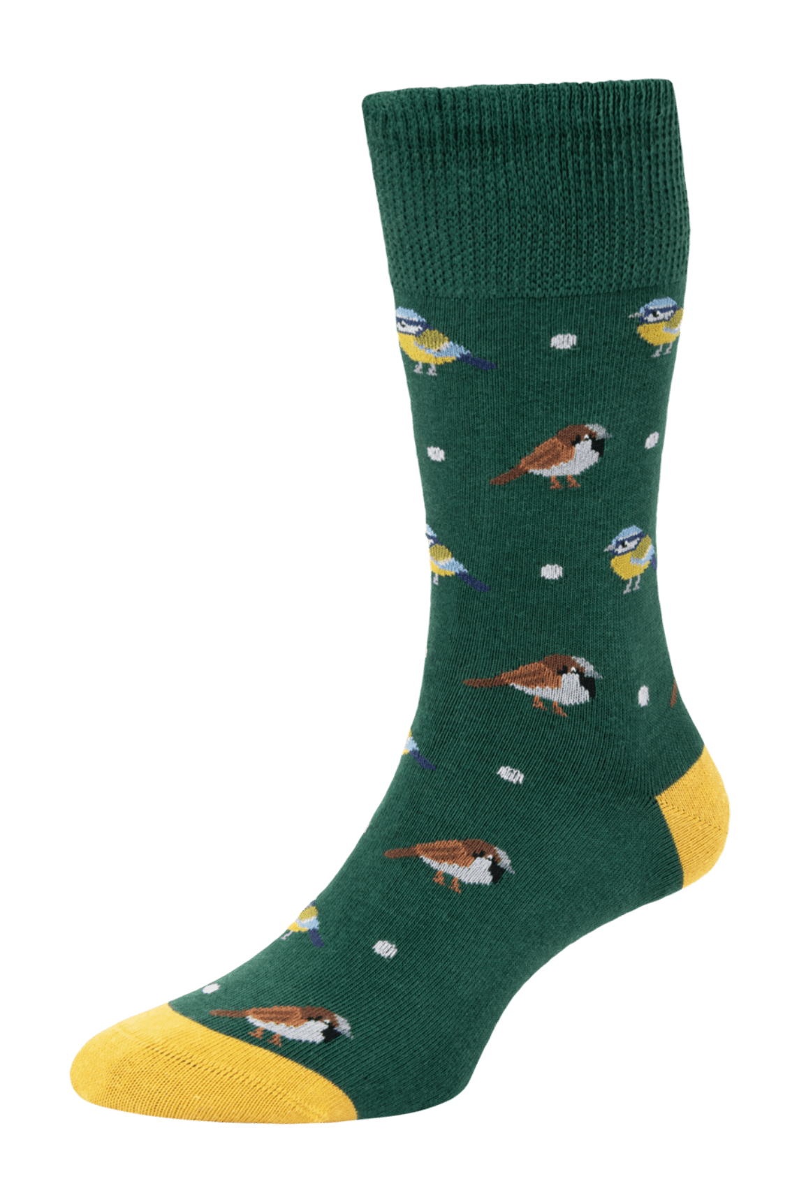 HJ Hall Women's Birds Motif Cotton Comfort Top Socks in Green