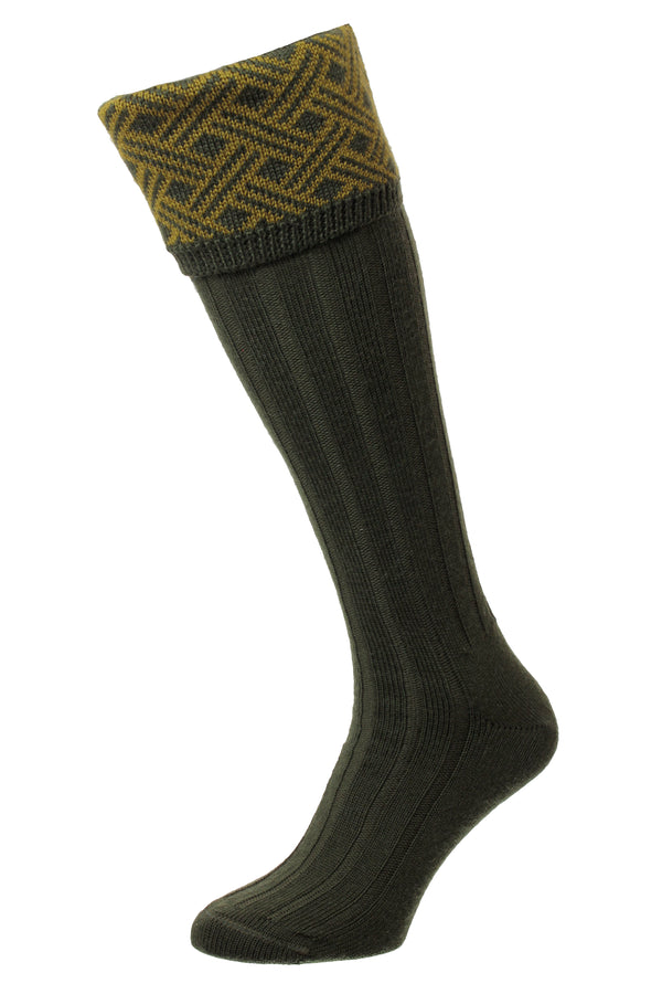 Lattice Jacquard Shooting Socks - Langton Dark Olive 11-13