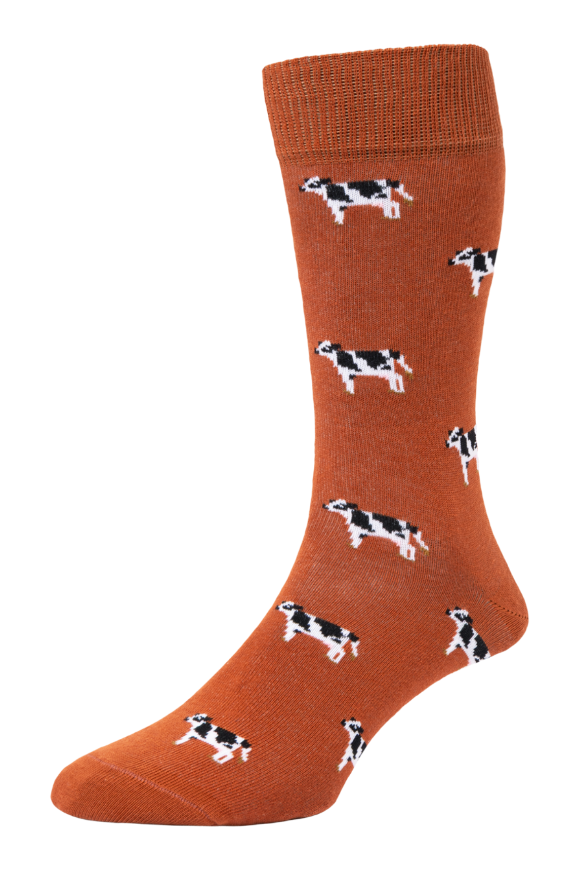 HJ Hall Men's Cow Motif Cotton Socks in Russet