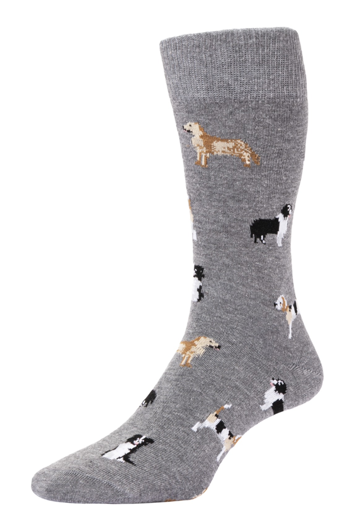 HJ Hall Men's Country Dogs Motif Cotton Socks in Mid Grey Melange