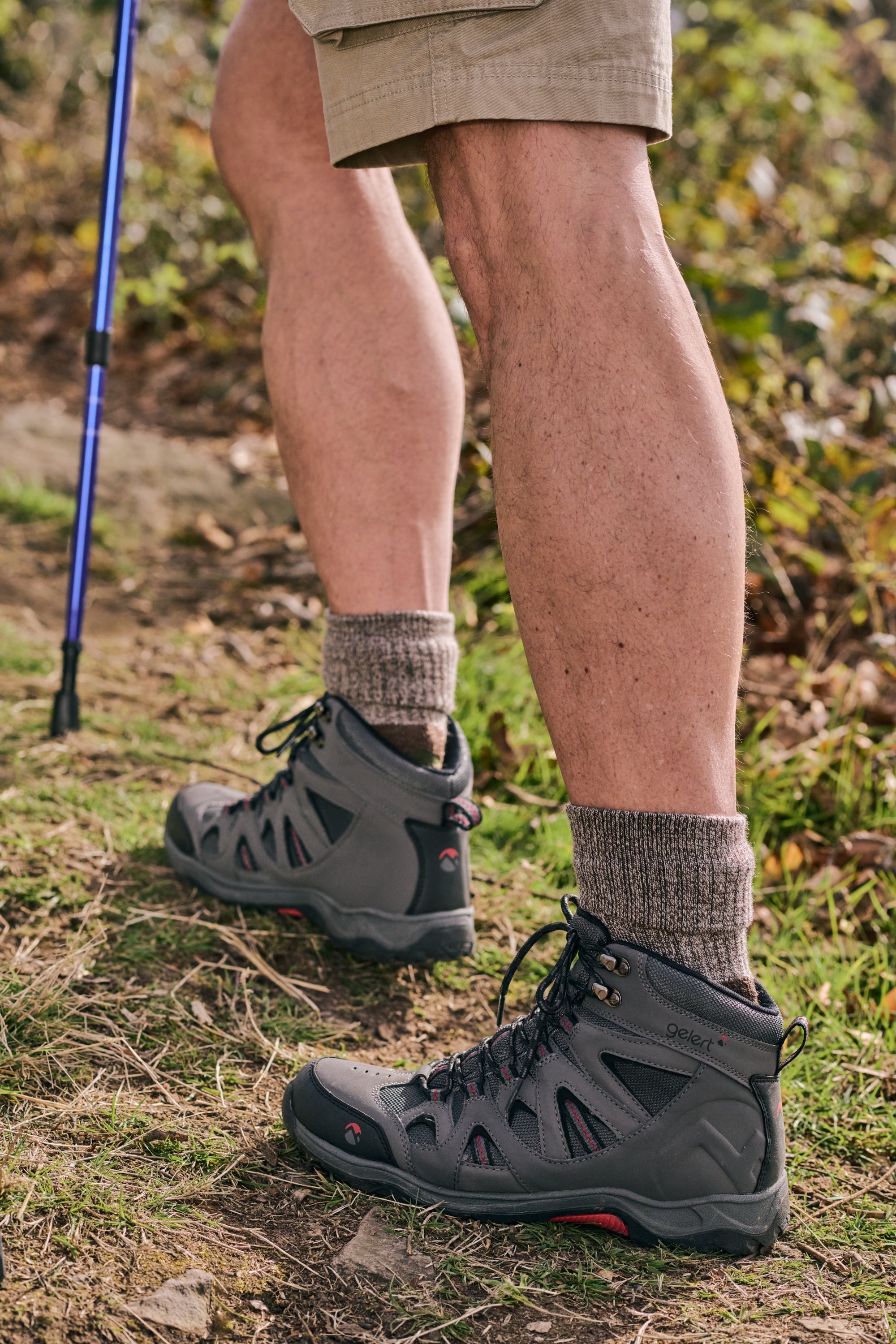 HJ Hall Anti-Blister Wool Hiking Socks - Technical Rambler in Brown Marl – alternate view