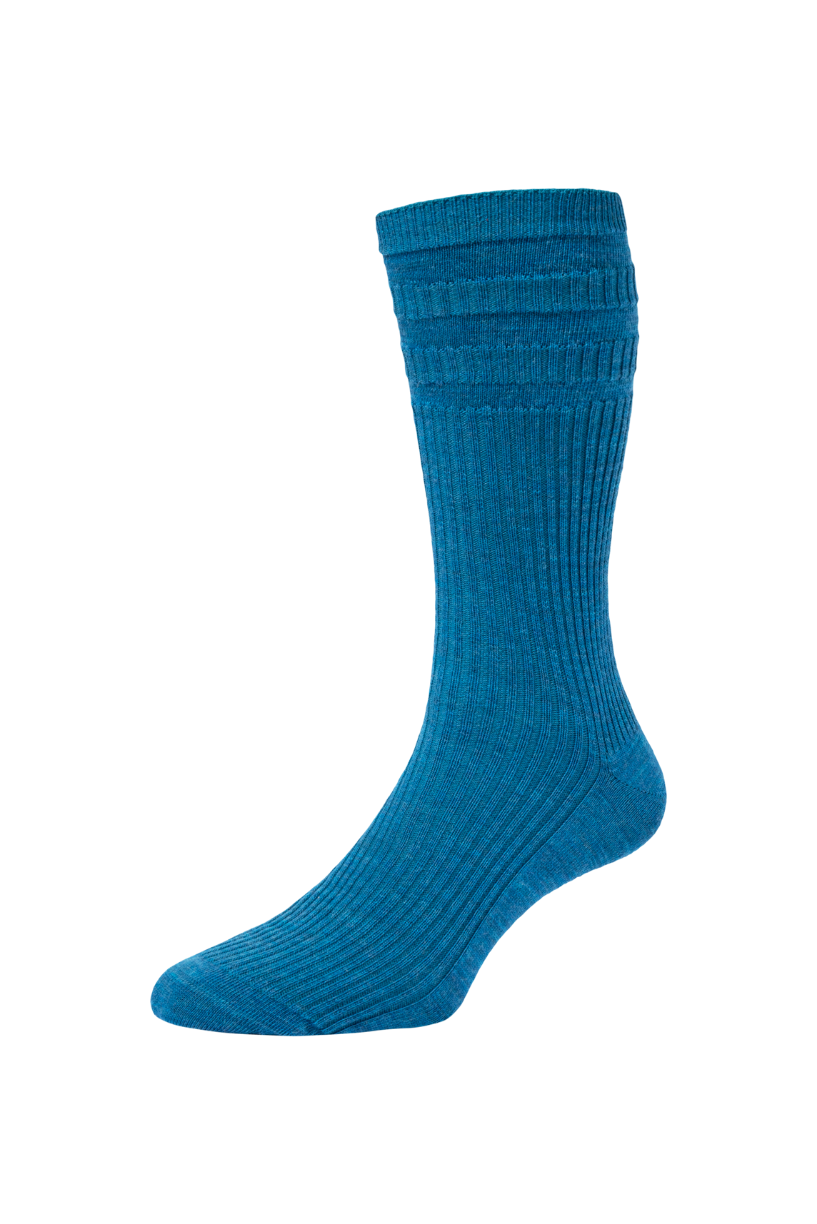 HJ Hall Men's Ribbed Wool Softop Socks in Petrol Blue
