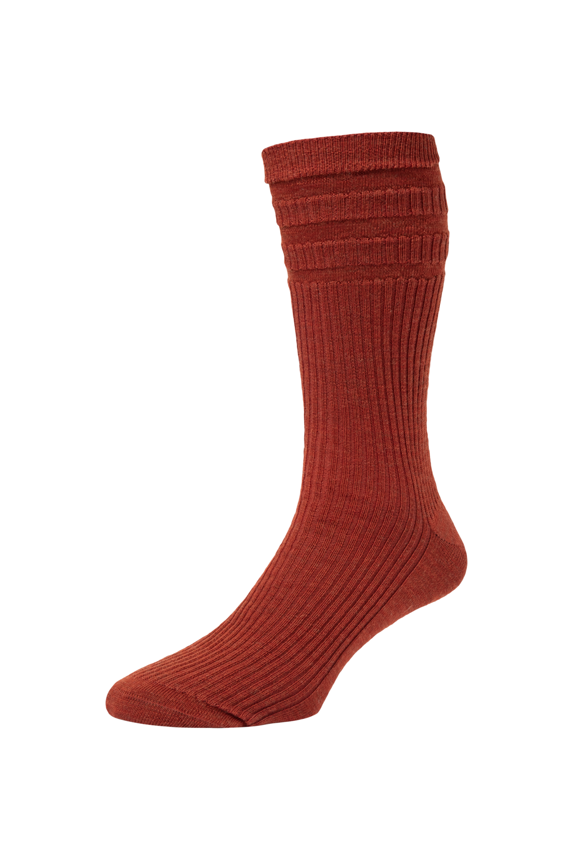 HJ Hall Men's Ribbed Wool Softop Socks in Russet