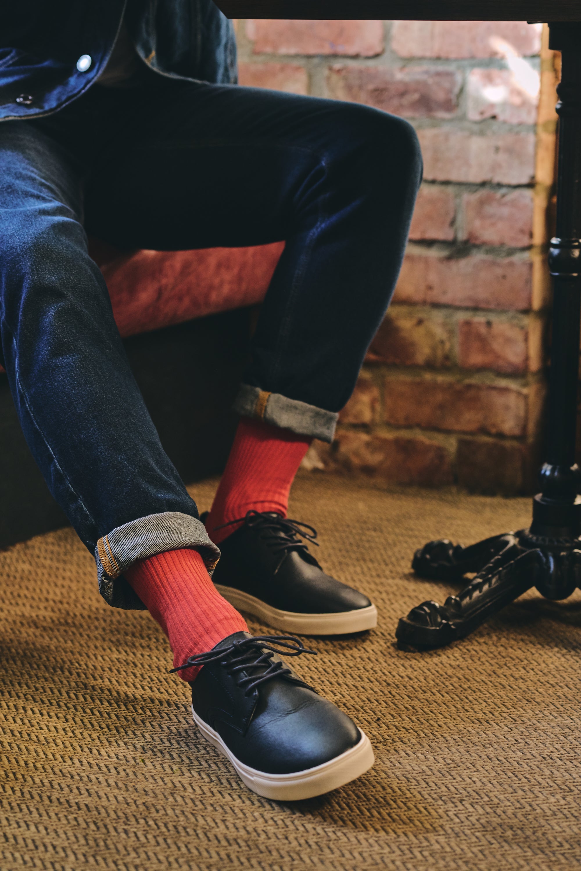 HJ Hall Men's Ribbed Cotton Softop Socks in Deep Coral – alternate view