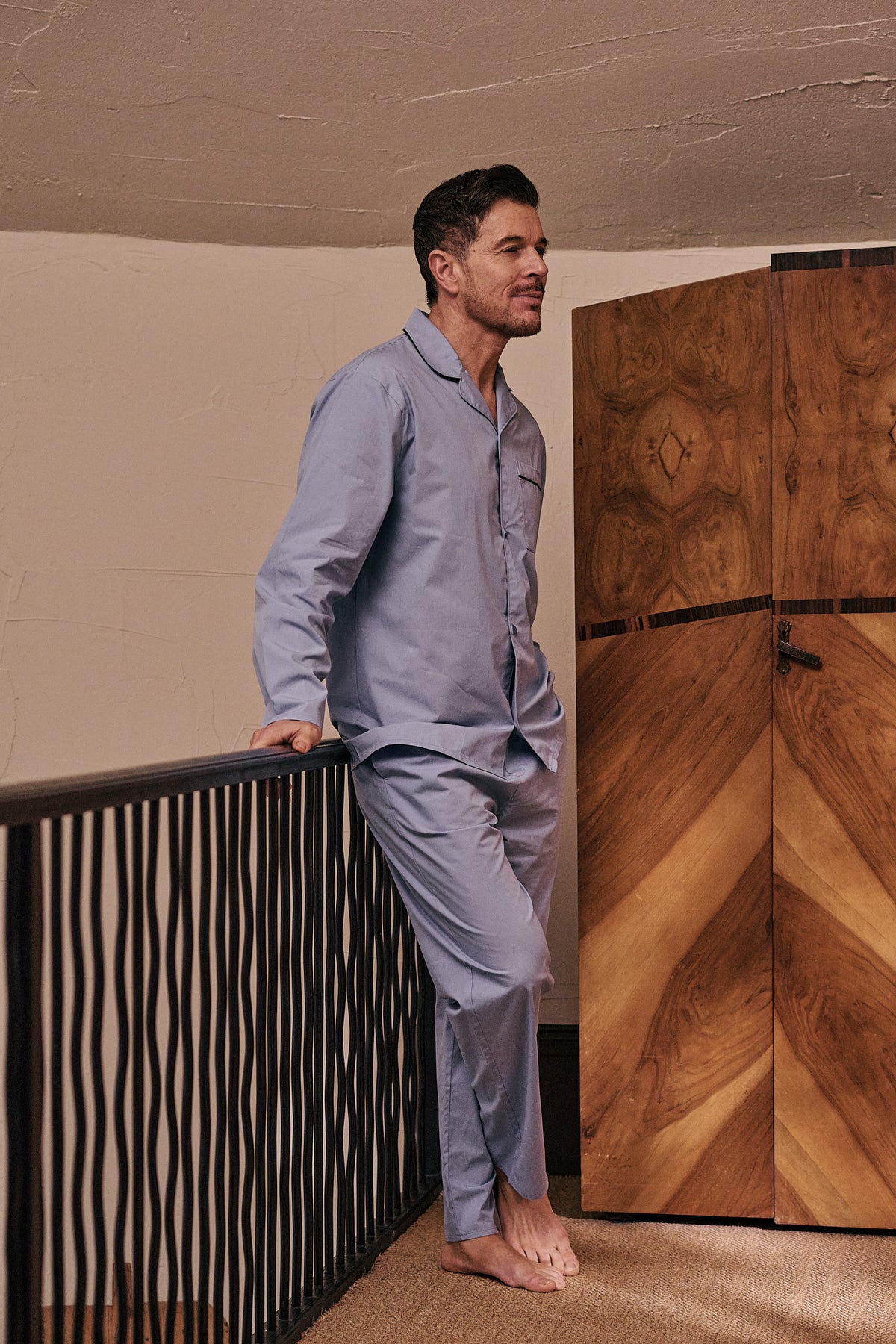Men's 100% Cotton Poplin Light Blue Pyjama Set