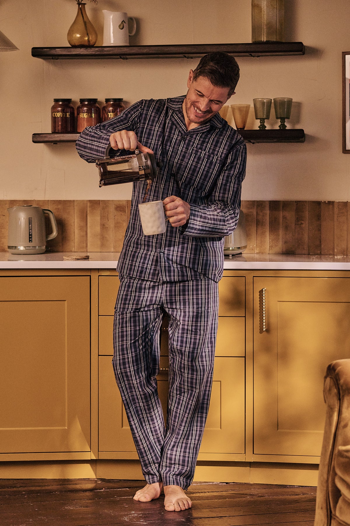 Men's 100% Cotton Poplin Check Pyjama Set