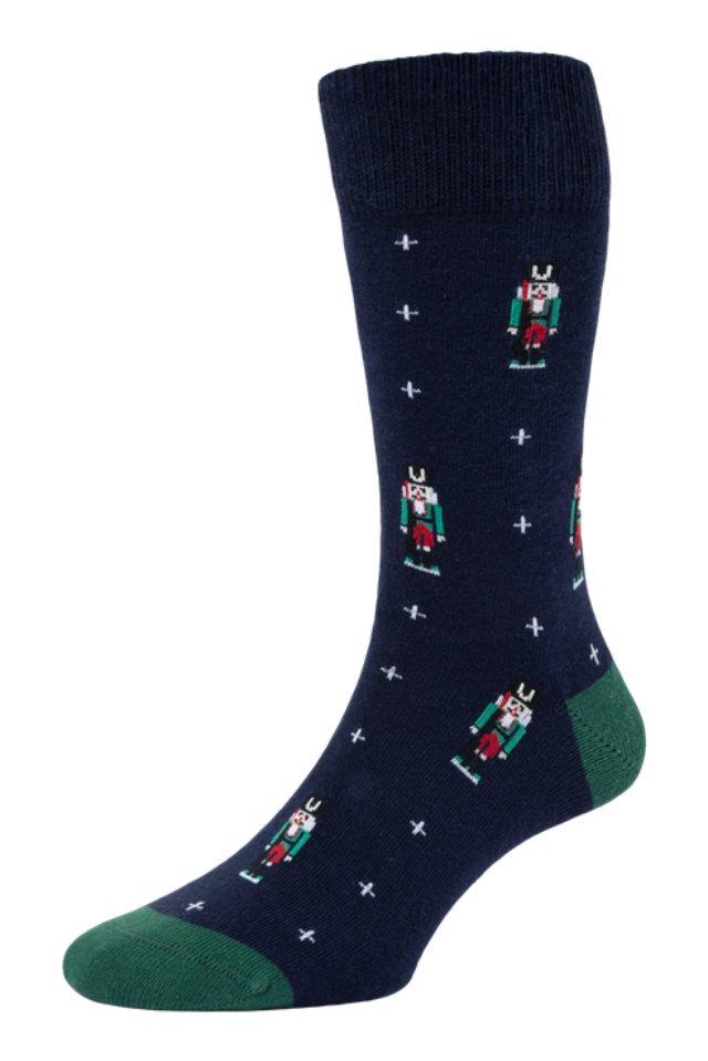HJ Hall Men's Christmas Nutcracker Motif Cotton Socks in Navy