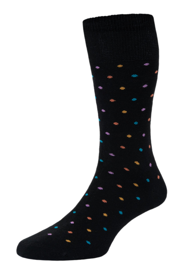 HJ Hall Men's Mini Spot Cotton Comfort Top Socks in Black