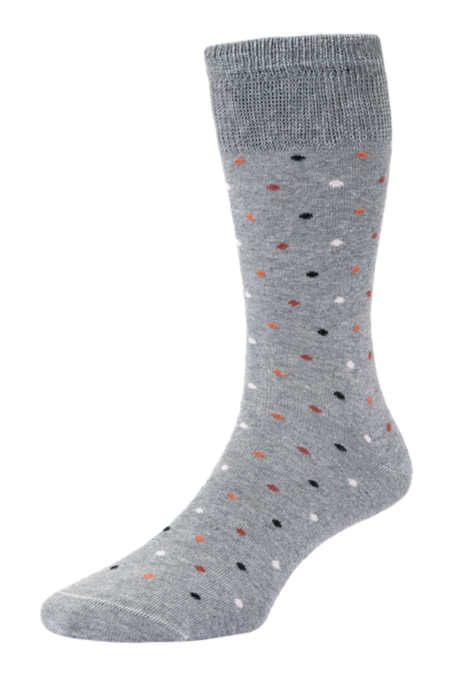 HJ Hall Men's Mini Spot Cotton Comfort Top Socks in Grey