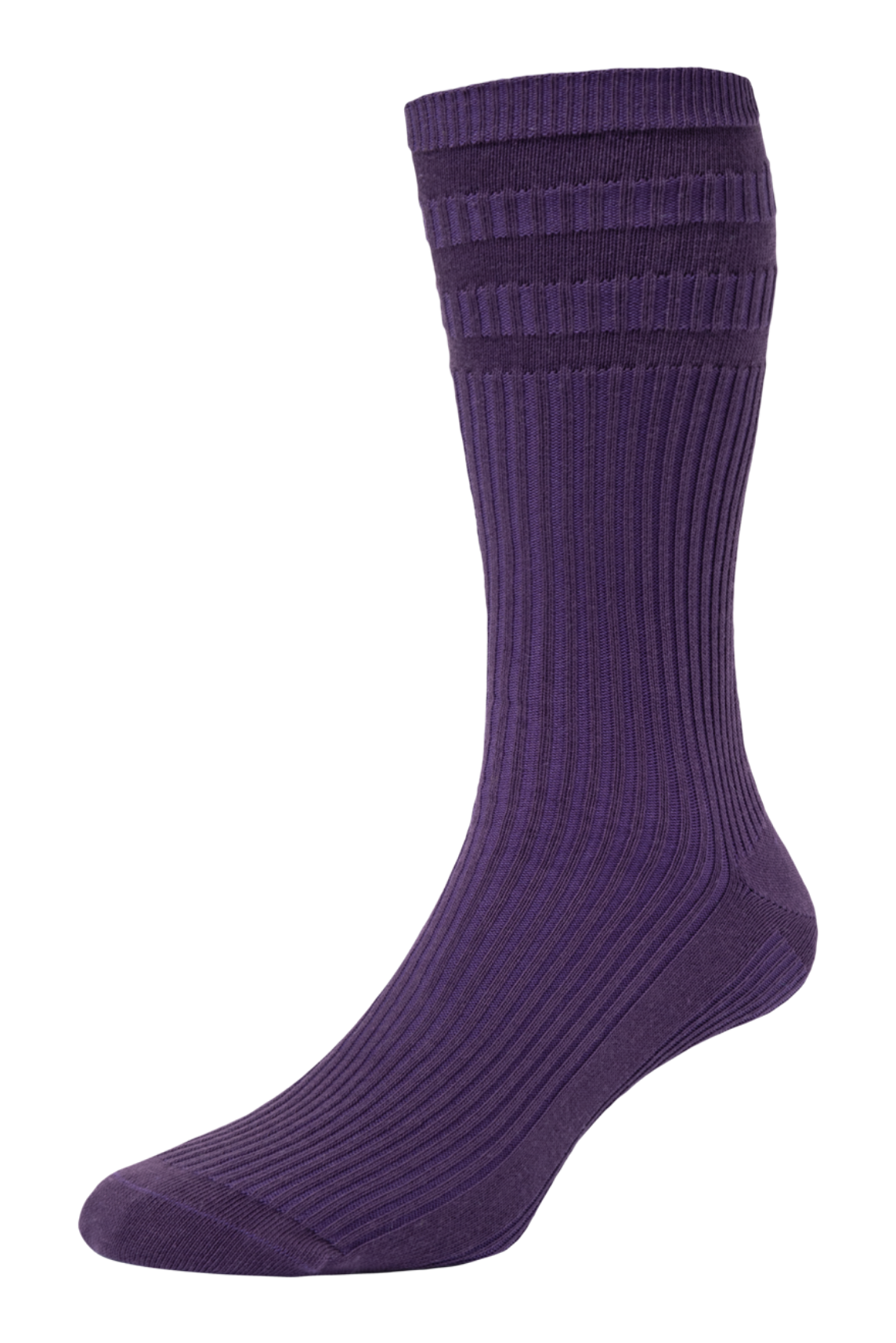 HJ Hall Women's Ribbed Cotton Softop Socks in Aubergine