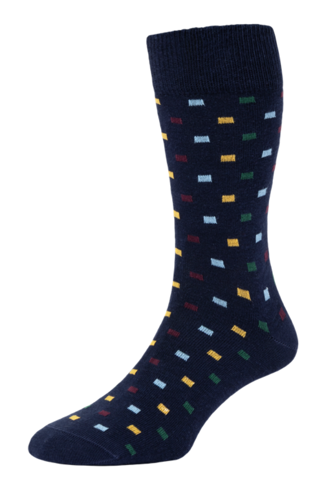 Square Pattern Cotton Socks Navy