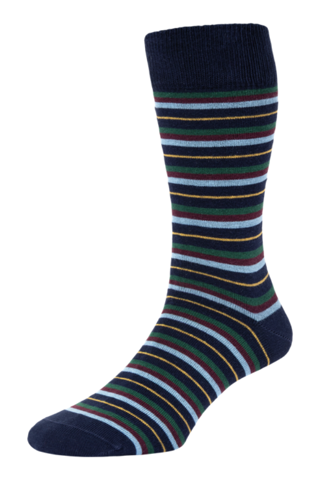 Varied Stipes Cotton Socks Navy