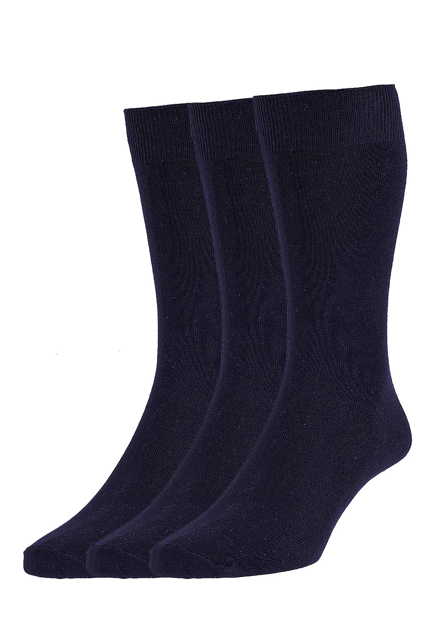 HJ Hall Men's Classic Plain Cotton Socks - 3-Pair Pack in Navy
