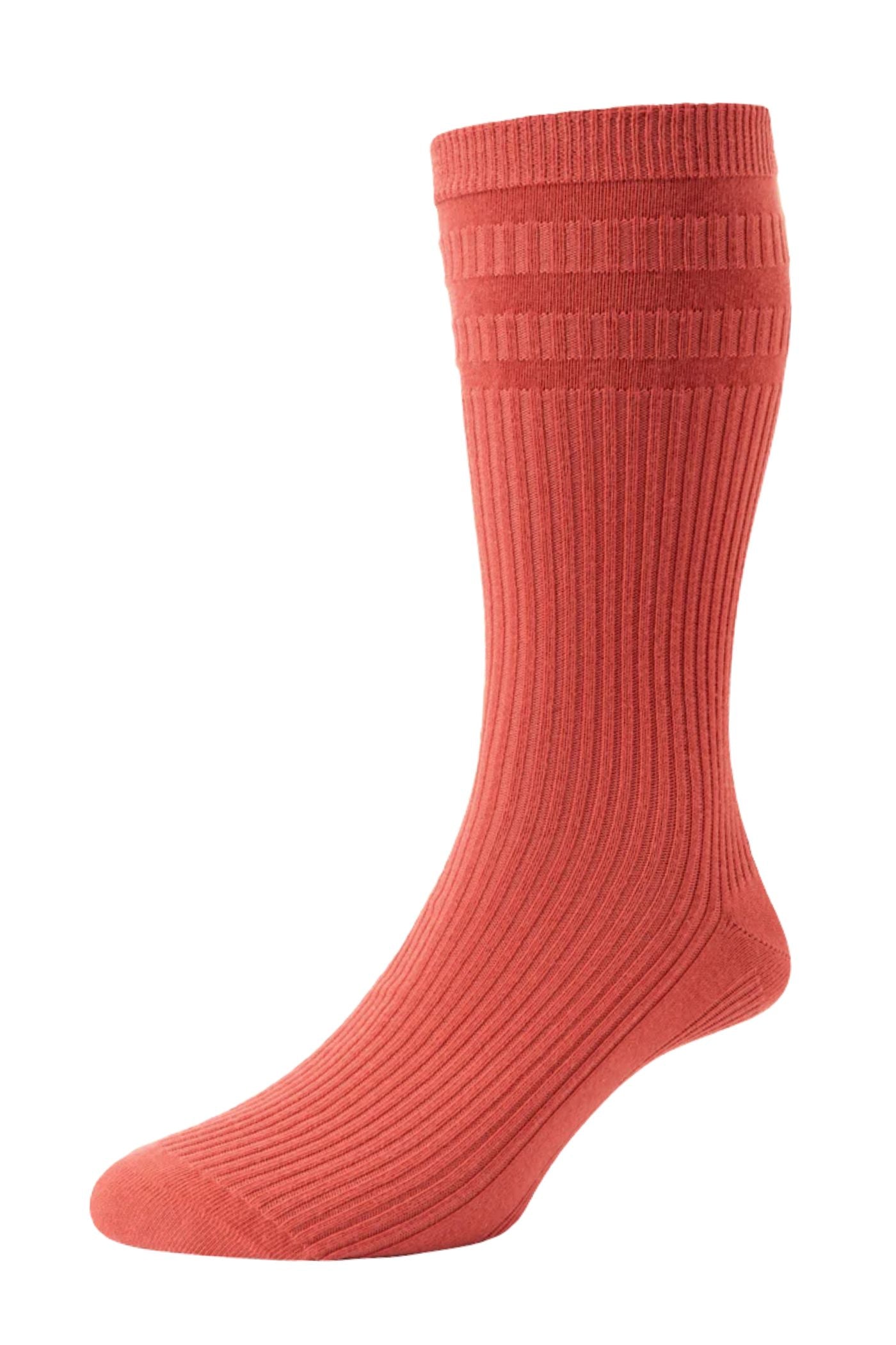 HJ Hall Men's Ribbed Cotton Softop Socks in Deep Coral