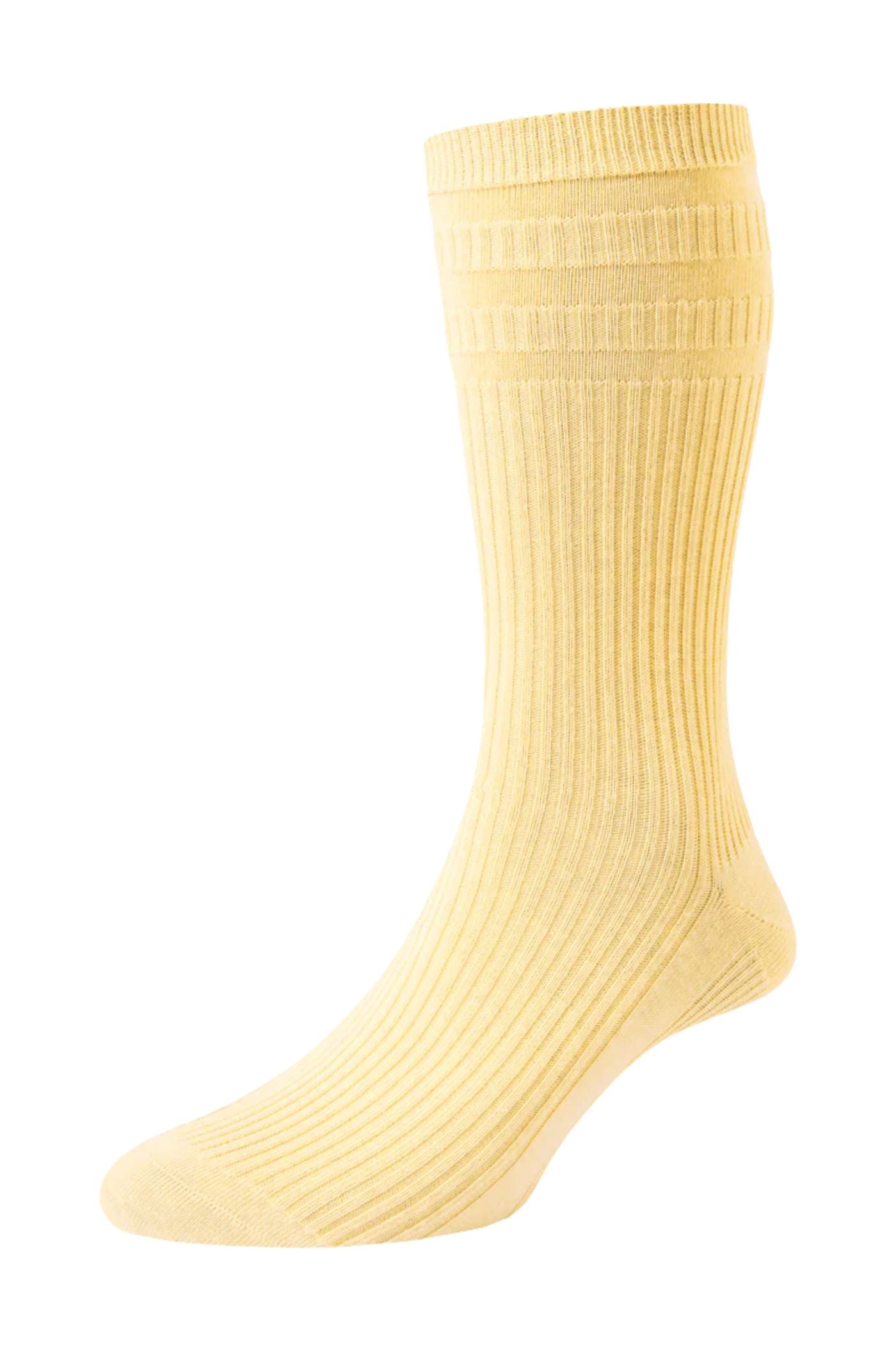 HJ Hall Men's Ribbed Cotton Softop Socks in Pale Yellow