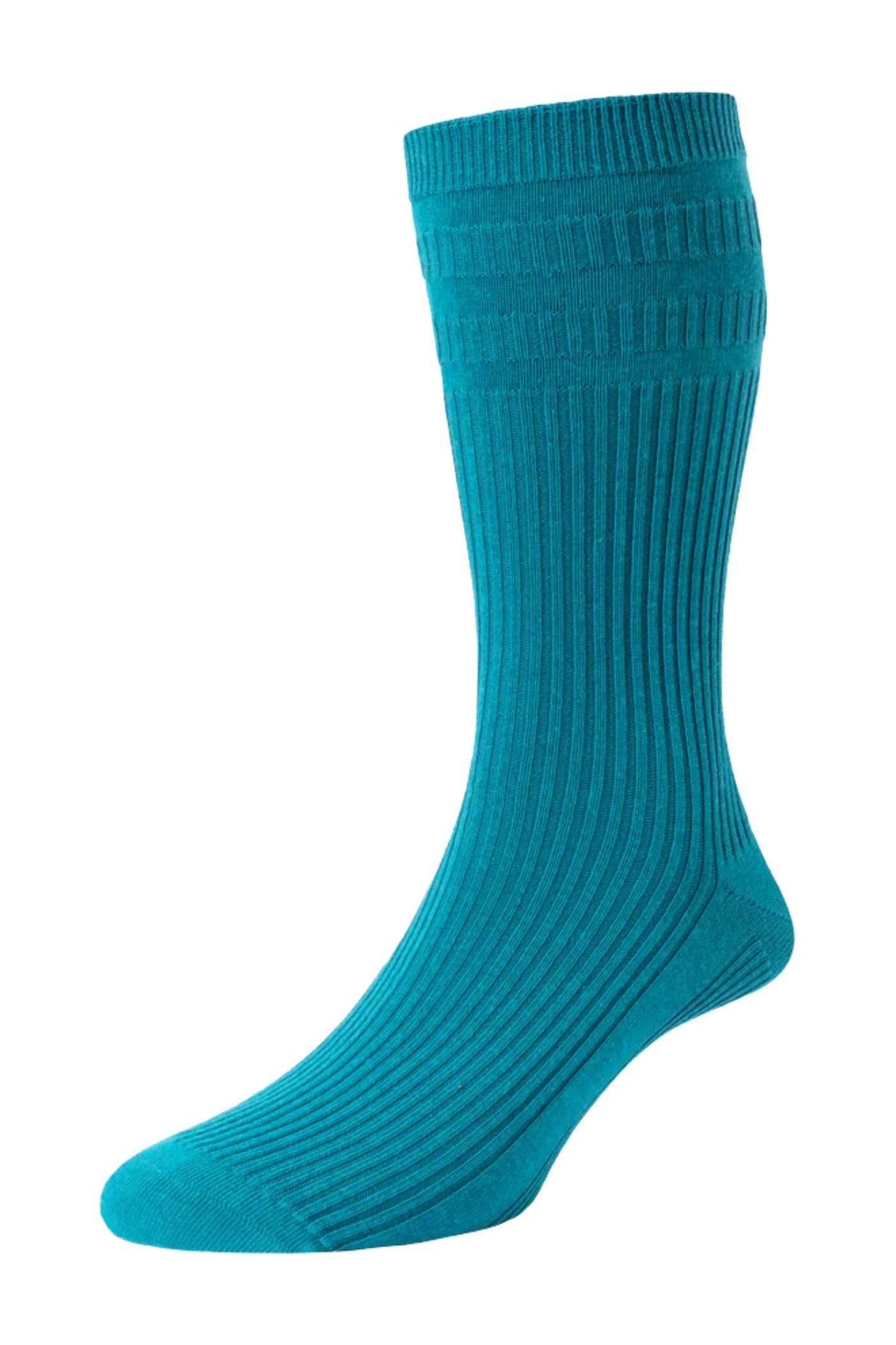 HJ Hall Men's Ribbed Cotton Softop Socks in Bright Teal