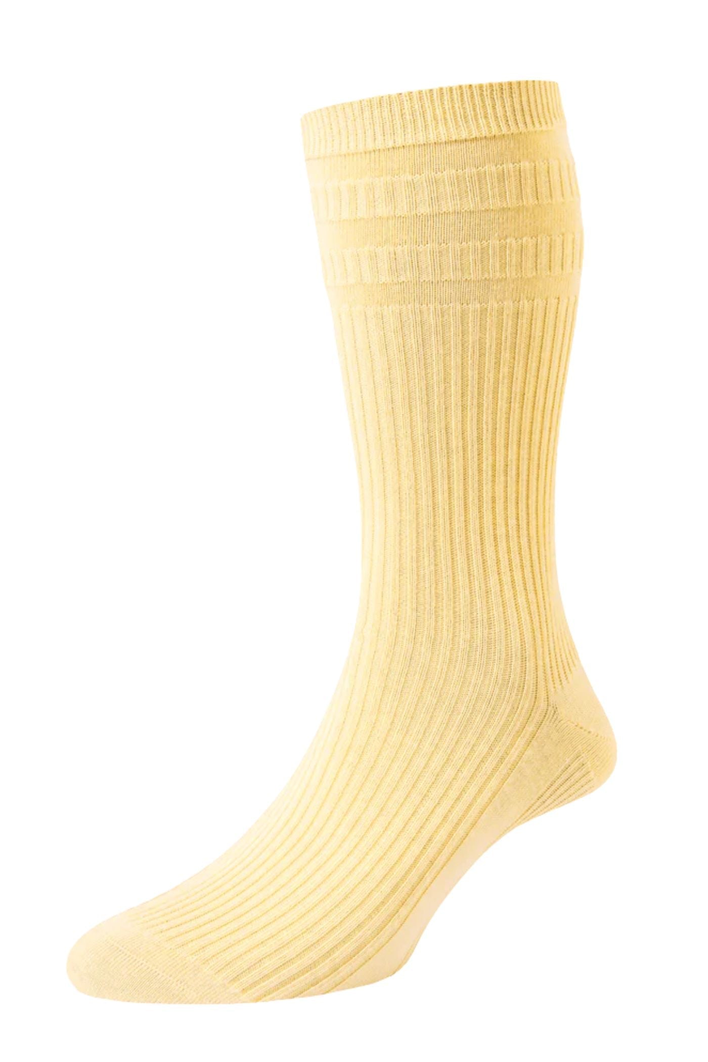 HJ Hall Women's Ribbed Cotton Softop Socks in Pale Yellow