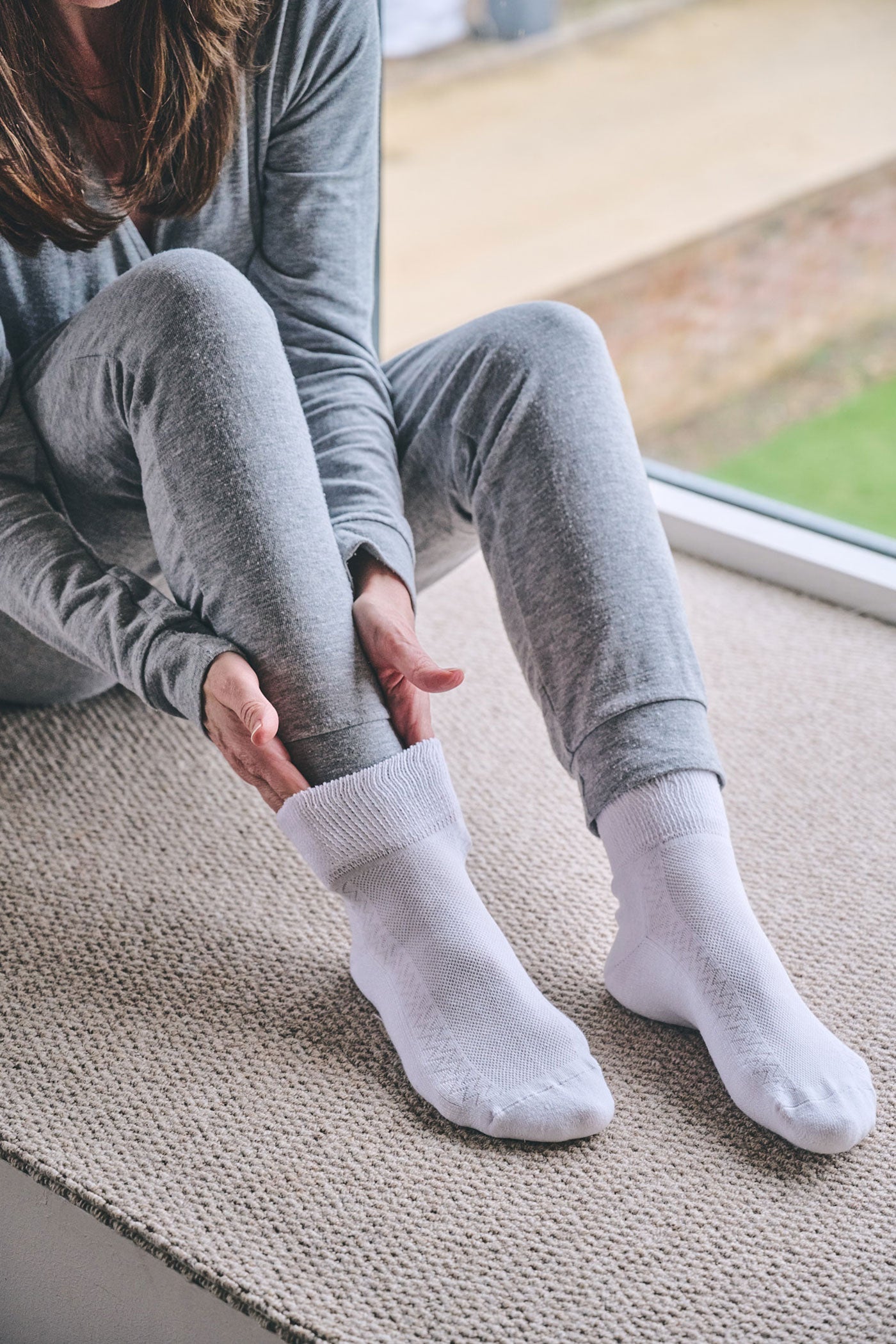 HJ Hall Women's Diabetic Low-Rise Cotton Socks in White – lifestyle shot