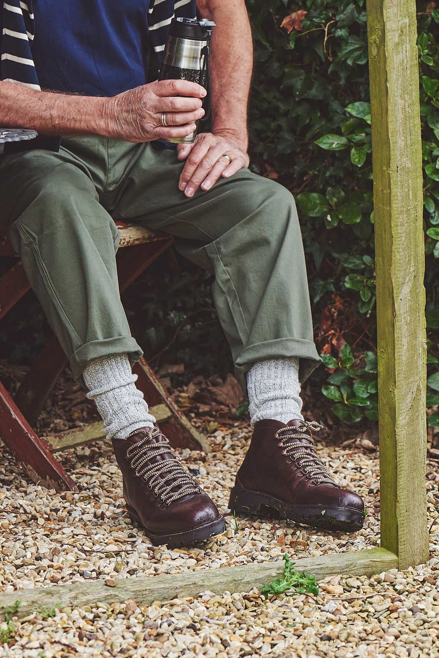 HJ Hall Men's Chunky Knit Cotton Boot Socks in Blue – lifestyle shot